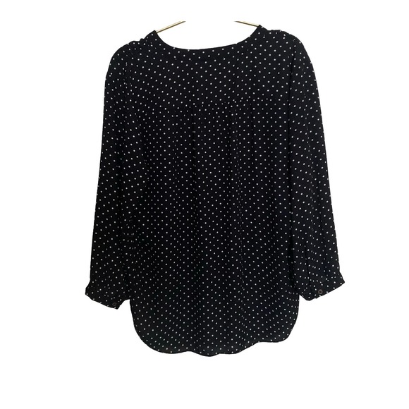 Vince Camuto Black White Polka Dot Long Sleeve V Neck Blouse Top Women's Large - Picture 2 of 9